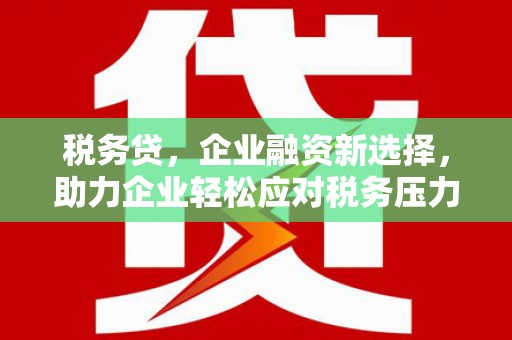 大武税务贷，企业融资新选择，助力企业轻松应对税务压力